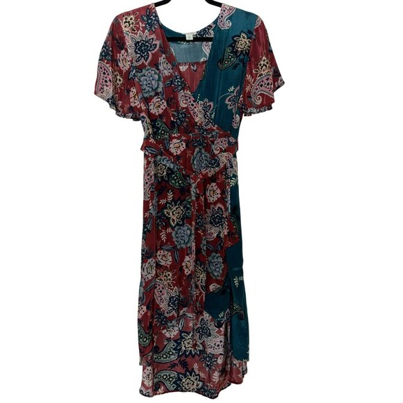 Sundance Paisley Dreams Floral Faux Wrap High-Low Hem Dress Size Petite Small - Picture 9 of 9